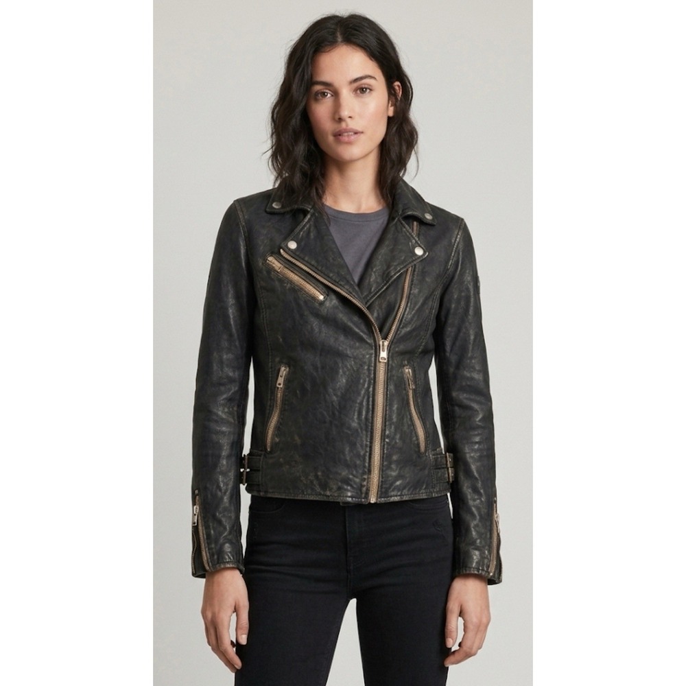 Mauritius "Sofia" Black Lamb Leather Moto Biker Jacket - Women's Small (S)